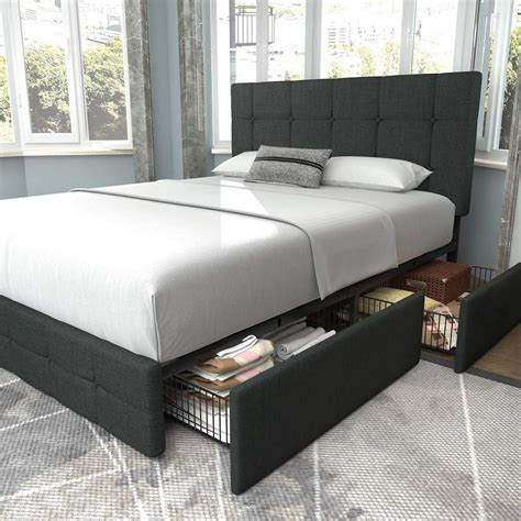queen size bed frame with 4 storage drawers